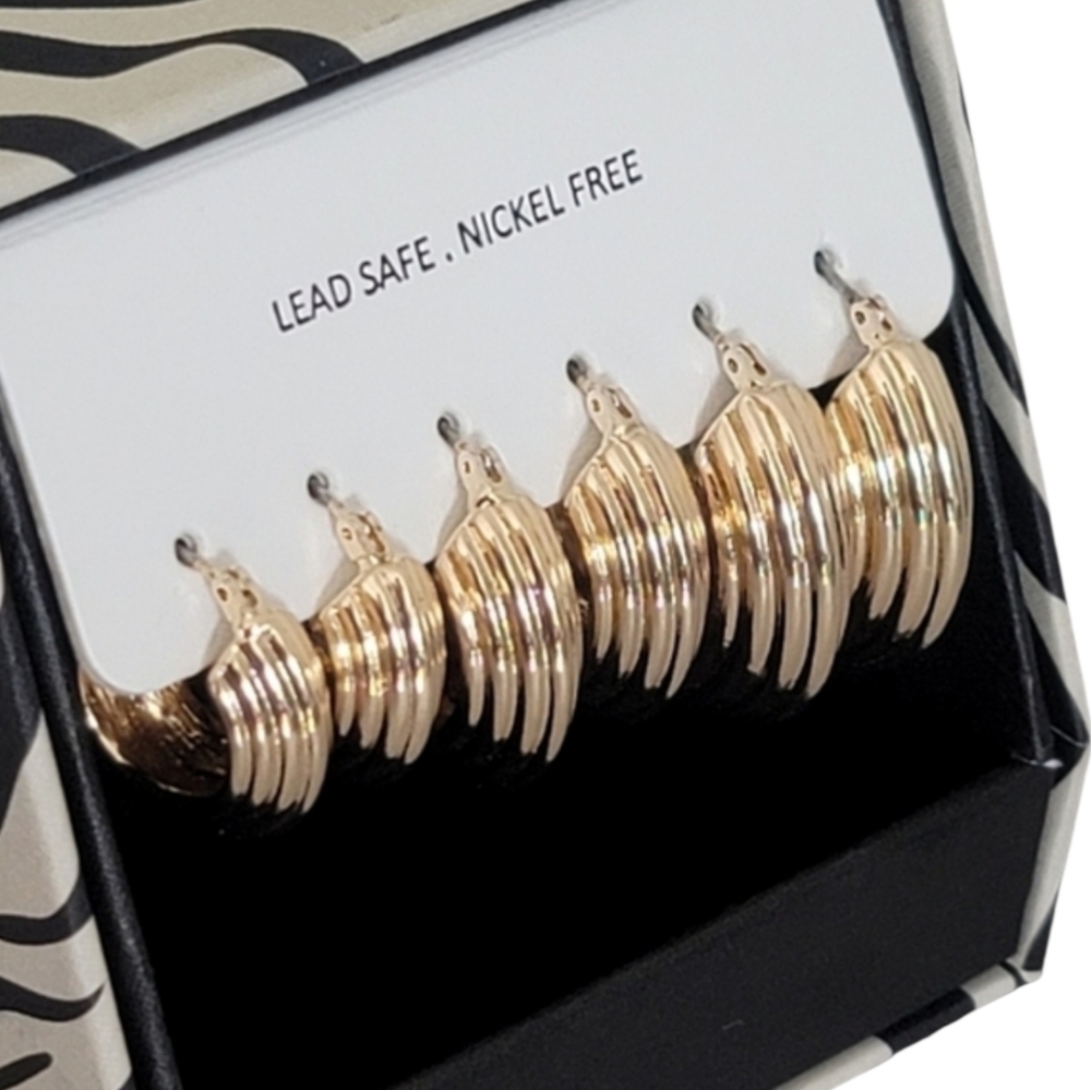 New House of Harlow 1960 Gold  Hoop Earrings Shell Hoop Dangle  Set of Three